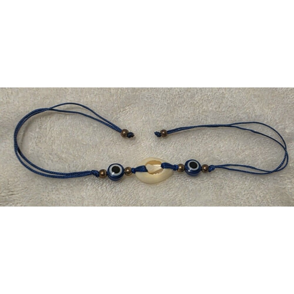 Blue Adjustable Cord Bracelet Evil Eye Glass Beads Charm Beaded Sizable